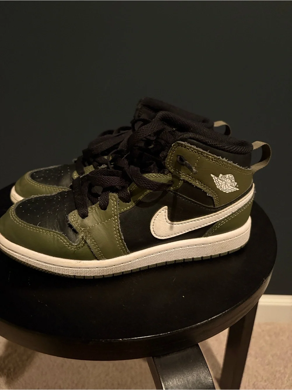 Kids Olive Green and Black Air Jordans